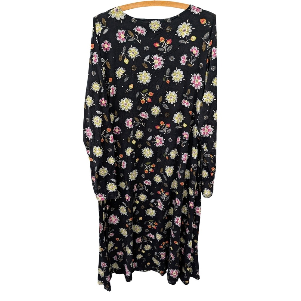 Gudrun Sjoden Black Floral Lyocell Stretch Midi Dress Long Sleeve Boho- XXL - Picture 3 of 6